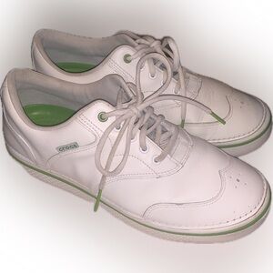 CROCS Hank Haney Wing Tip White Green Leather Golf Sneaker Shoes Men’s 10